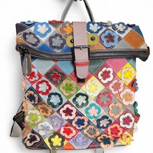 Vera Pelle Floral Italian Multicolor Backpack